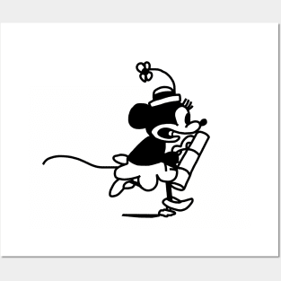 Steamboat Willie 1928 Cartoon Girl Mouse Posters and Art